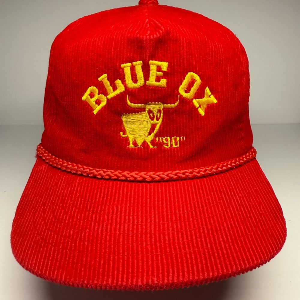 Vintage Blue Ox 90s Corduroy Hat w/ Rope Adjustable Strap Red